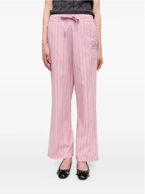 GANNI Stripe Cotton Pajama Pants Size 36 NWT Lilac Sachet Pink Ruffle